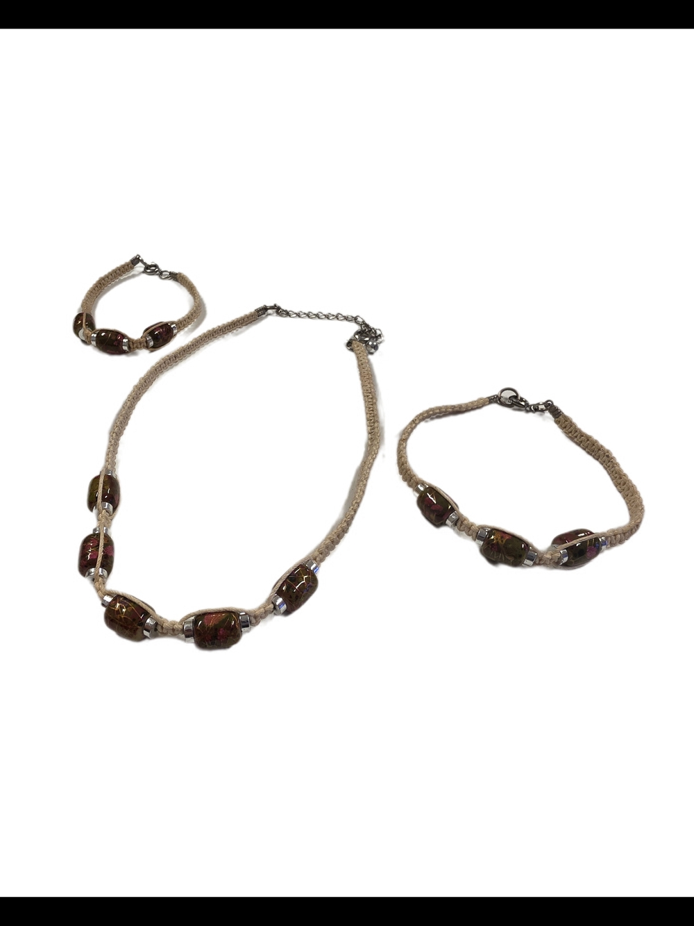 Stunning 3-Piece Beaded Cord Jewelry Set - Necklace, Bracelet & Ankle Bracelet